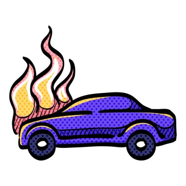 Yanan araba yarım ton simgesi elle çizilmiş renk vektörü illüstrasyonu