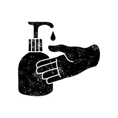 Dezenfekte edilmiş el dezenfektanı kullanarak grunge 'a simge çizilmiş.