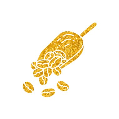 Kahve çekirdeği ve kepçe altın rengi çizim.