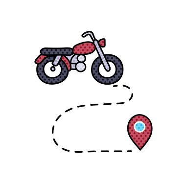 harita motosiklet rotası yarım ton el çizimi renk vektörü çizimi