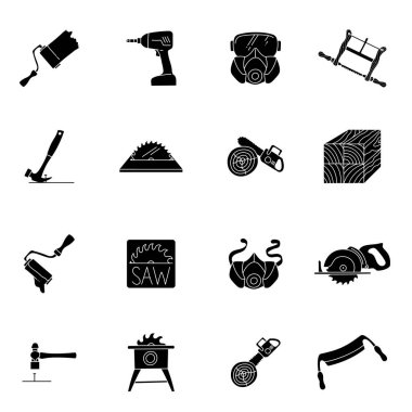 siyah el çizilmiş ahşap çalışma simgesi seti