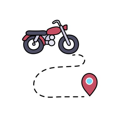 harita motosiklet rotası el çizimi renk vektörü çizimi
