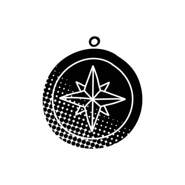 Eski pusula siyah el çizimi simgesi yarım ton doku biçimi