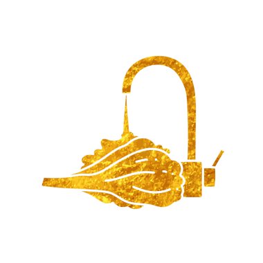 Mutfak lavabosunun altında altın rengi çizilmiş sebzeler.