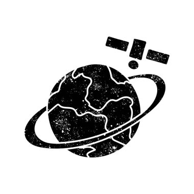 Uydu yörüngesindeki kara el grunge görünümlü simge çizdi