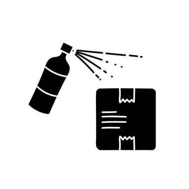 Paket ve dezenfektan sprey siyah el resmi