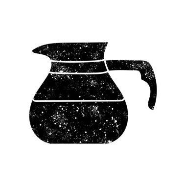 Sürahi kahve, çay, süt, çikolata içeceği, grunge 'da siyah el resmi.