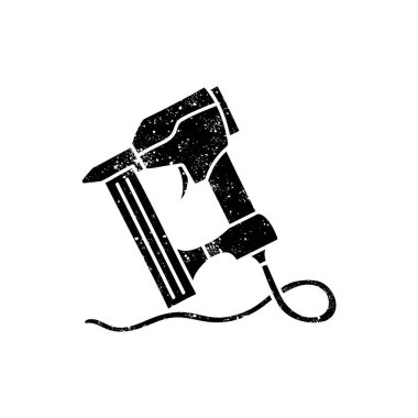 Hava çivi tabancası aracı grunge ile siyah el çizilmiş simge görünüm