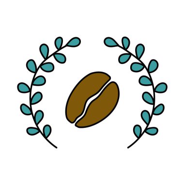 kahve çekirdeği ve yapraklar el çizimi renk çizimi