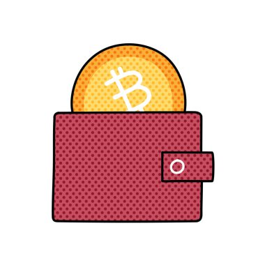 Bitcoin kripto para cüzdanı konsepti yarım ton el çizimi renk vektör çizimi