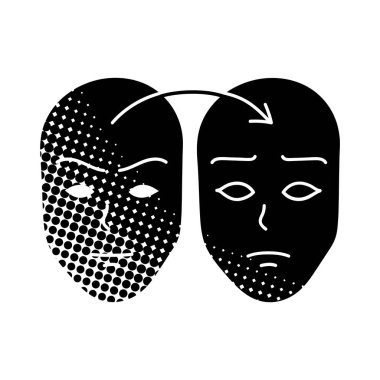 Derin sahte yüz takas simgesi yarım ton doku simgesi siyah el çizim simgesi