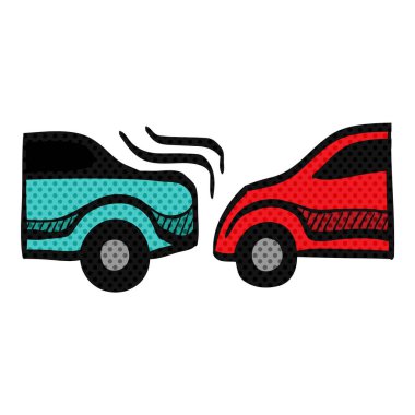 Araba kazası yarım ton simgesi elle çizilmiş renk vektörü çizimi