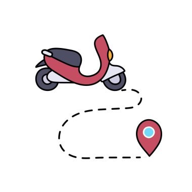 harita scooter rotası el çizimi renk vektörü çizimi