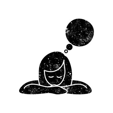 Kadın, grunge görünümlü siyah el çizilmiş ikon düşünüyor.