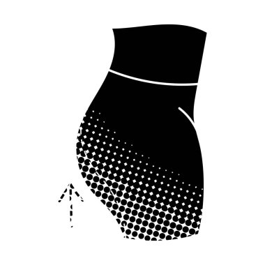 Kadınlar estetik ameliyatla, yağlı yağ aldırma vücuduyla, yarım ton desenli siyah el çizimi ikonu ile karşı karşıya.