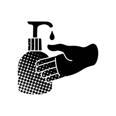 Yarım ton dezenfektan siyah el dezenfektanı kullanarak dezenfekte edilmiş el resmi