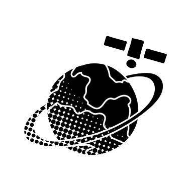 Uydu yörüngesindeki siyah el simgesi yarım ton biçiminde çizildi