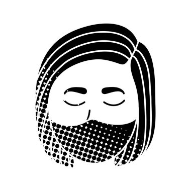 Yüz maskesi takan kadın yarım ton desenli siyah el çizimi simgesi