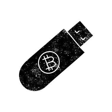 Bitcoin şifreleme çevrimdışı donanım cüzdanı konsepti grunge görünümlü siyah el çizilmiş simge