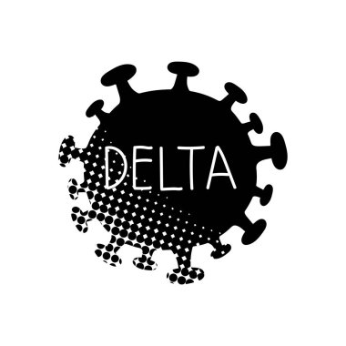 Delta değişken koronavirüs siyah el simgesi yarım ton desen biçiminde çizildi