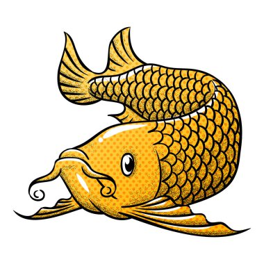 El çizimi arowana balık vektörü yarım ton renk vektörü çizimi