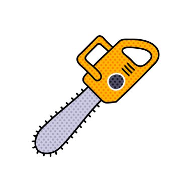 zincir testere yarım ton el çizimi renk vektörü çizimi