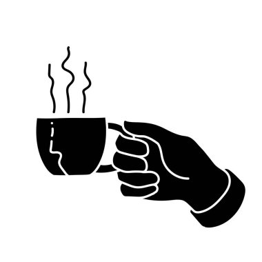 Elinde sıcak içecek bardağı, siyah el çizimi ikon.