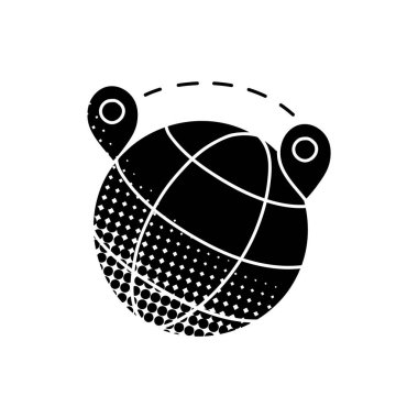 Dünya simgesinde yarım ton desen biçimi haritası rotasında siyah el simgesi çizildi