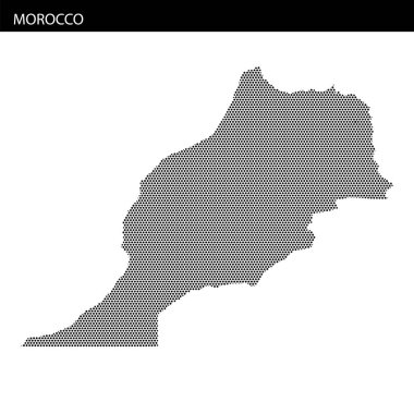 Fas 'ın coğrafi yapısının benzersiz bir tasviri. Noktalı desen kullanılarak, belirgin şekli ve özellikleri gösteriliyor..