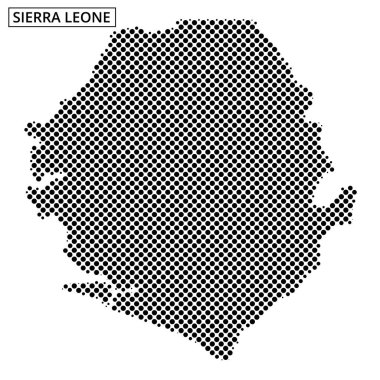Sierra Leone 'nin detaylı haritasında eşsiz noktalı bir dizayn ile şekilleri ve coğrafi özellikleri gösteriliyor..