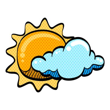 Hava tahmini kısmen güneşli yarım ton simgesi elle çizilmiş renk vektörü çizimi