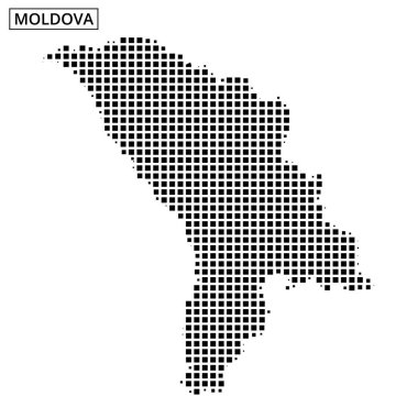 Moldova haritasının noktalı gösterimi, coğrafi ana hatlarını ve biçimini net bir şekilde gösteriyor.