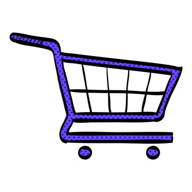 Alışveriş arabası yarım ton simgesi elle çizilmiş renk vektörü çizimi