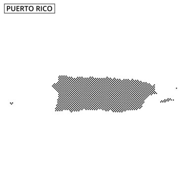 Porto Riko 'nun yaratıcı bir haritası noktalı bir desen ve dalgalı bir arka plan tasarımıyla sanatsal elementleri yakalıyor..