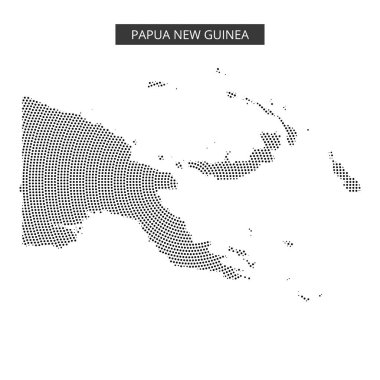Papua Yeni Gine 'nin eşsiz coğrafi şeklini ve özelliklerini gösteren noktalı bir temsili..