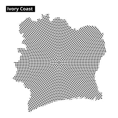 Fildişi Sahili 'nin coğrafi ana hatlarının benzersiz şekil ve topoğrafyasını vurgulayan desenli bir temsili..