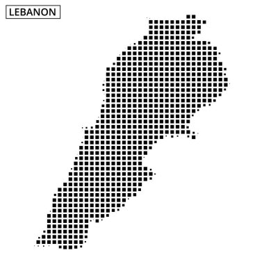 Lübnan haritasının noktalı tasviri benzersiz şeklini ve coğrafi özelliklerini gösteriyor. Tasarım ülkenin ana hatlarını belirgin bir şekilde vurguluyor.