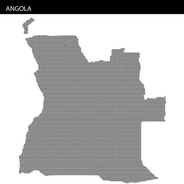Angola 'nın detaylı bir taslağı, ülkenin coğrafi şeklini gösteren nokta desenleri kullanılarak temsil ediliyor..