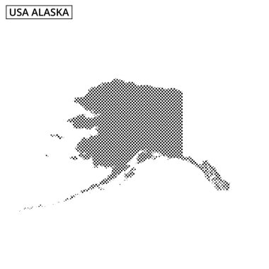 Noktalar Alaska 'nın benzersiz coğrafi biçimini ve özelliklerini vurgulayan görsel bir temsili oluşturur..