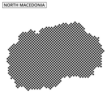 Kuzey Makedonya 'nın şeklini ve çevresini gösteren ayrıntılı bir temsili, önemli bölgeleri vurguluyor.