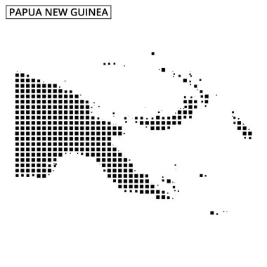 Papua Yeni Gine 'nin eşsiz coğrafi şeklini ve özelliklerini gösteren noktalı bir temsili..