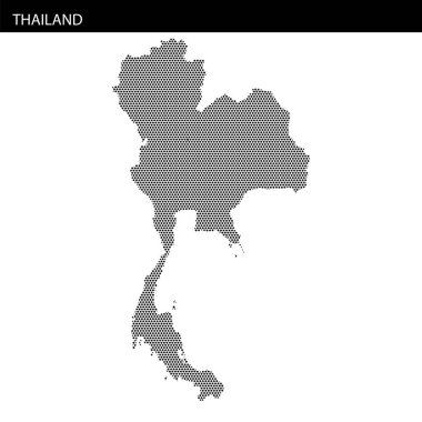 Tayland 'ın stilize edilmiş bir haritası, minimalist bir arkaplana vurgulanmış noktalı desenler kullanılarak görüntülenir.