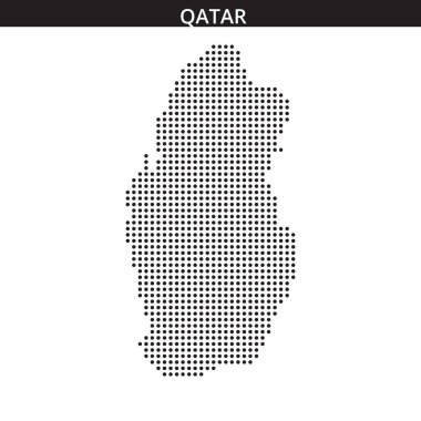 Katar 'ın ana hatları, dokulu bir arkaplan karşısında noktalı bir desen ile temsil ediliyor, coğrafi şeklini yaratıcı bir şekilde vurguluyor..