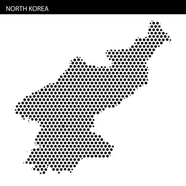 Bu görsel, Kuzey Kore 'nin coğrafi sınırlarını ve yapısını etkin bir şekilde vurgulayan nokta haritasını gösterir..