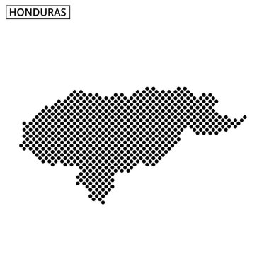 Honduras 'ın, ülkenin coğrafi sınırlarını ve farklı şekilleri vurgulayan nokta desenini kullanarak oluşturduğu detaylı bir taslak..