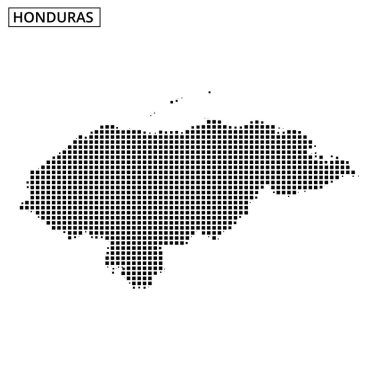 Honduras 'ın, ülkenin coğrafi sınırlarını ve farklı şekilleri vurgulayan nokta desenini kullanarak oluşturduğu detaylı bir taslak..