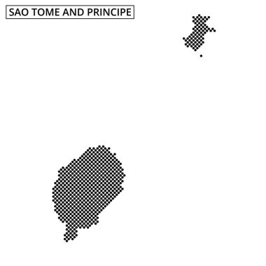Grafik, adaların farklı şekillerini vurgulayan Sao Tome ve Principe 'nin pikselli bir taslağını gösteriyor..