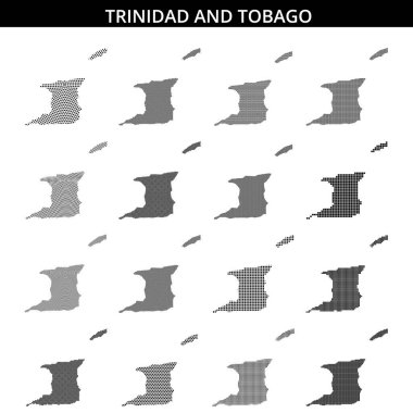 Trinidad ve Tobago 'nun bu haritası, adaları çeşitli uygulamalar için uygun basit bir tasarım içinde gösteren noktalı bir desen gösteriyor..