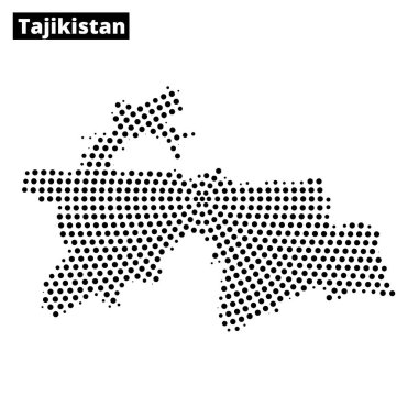 Tacikistan 'ın coğrafi düzenini noktalı desenler kullanarak gösteren ayrıntılı bir haritası.