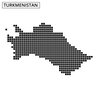 Türkmenistan 'ın ayırt edici ana hatları, ince dokuyla ülkenin coğrafi şeklini gösteren noktalı bir desen kullanılarak oluşturulmuştur..